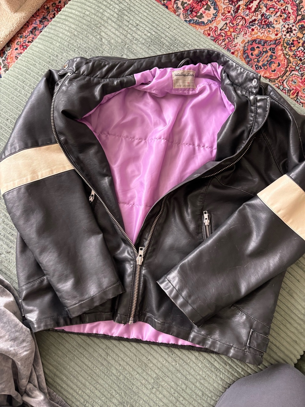 NWT Free People We The Free Ryder Sport Vegan Moto Jacket Black White
